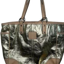 Coach Handbag Leather  Metallic Gold  Vachetta Tote Bag Large Shoulder Metro 