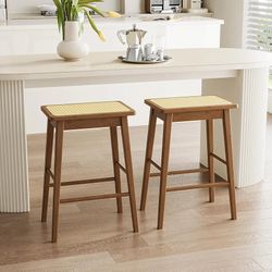 Bamworld Bar stools Set of 2, Counter Height Kitchen Stool 24 inch Bar stools Backless Boho Mid Century Barstools Rattan Like Counter Stools (Brown)
