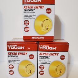 Lot Of 3 x Hyper Tough Keyed Entry Deadbolt Double Cylinder Polished Brass 