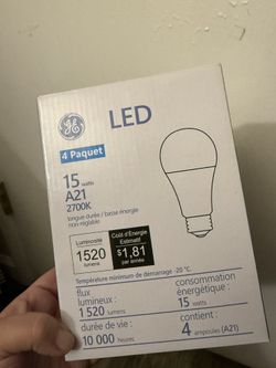 4-pack of GE LED A21 light bulbs, 15W