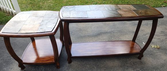 MATCHING SLATE TOP HALL & SIDE TABLE