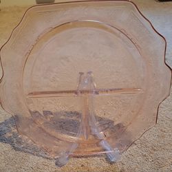 Vintage- Pink Depression Glass Divided Plate 