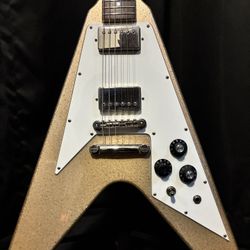 Burny LV-115KK L’ArcenCiel Ken Signature MIJ Flying V 1(contact info removed) ish - Gold Sparkle