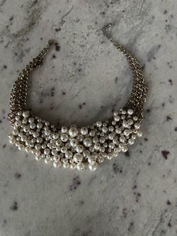 Gold Tone Pearl Statement Bib Necklace – Layered Faux Pearl Collar