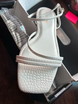 White Croc Embossed Strappy Flat Sandals