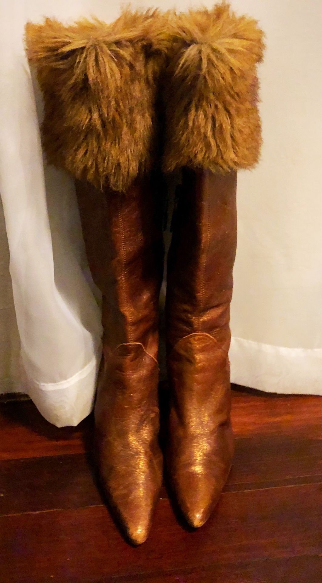 Nana Faux Fur brown sparkle leather stiletto boots