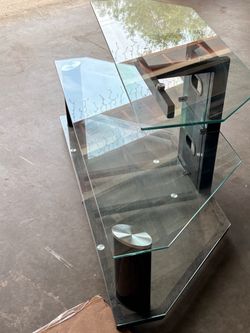 Glass and Metal TV Stand with Shelves