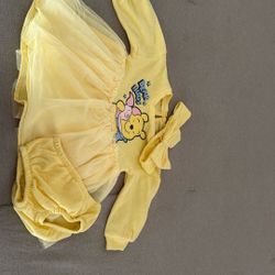 Baby Girls Size 6-9m Disney Long Sleeve Tutu Dress And Diaper Cover And Headband 3-pc Set Yellow 