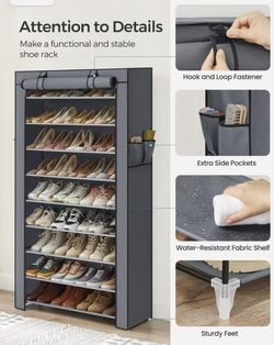 9 Tier Dustproof Shoe Rack With Fabric Cover - Organize Your Shoes