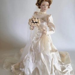 Franklin Mint Victorian Porcelain Gibson Girl Bride Doll In Original Box