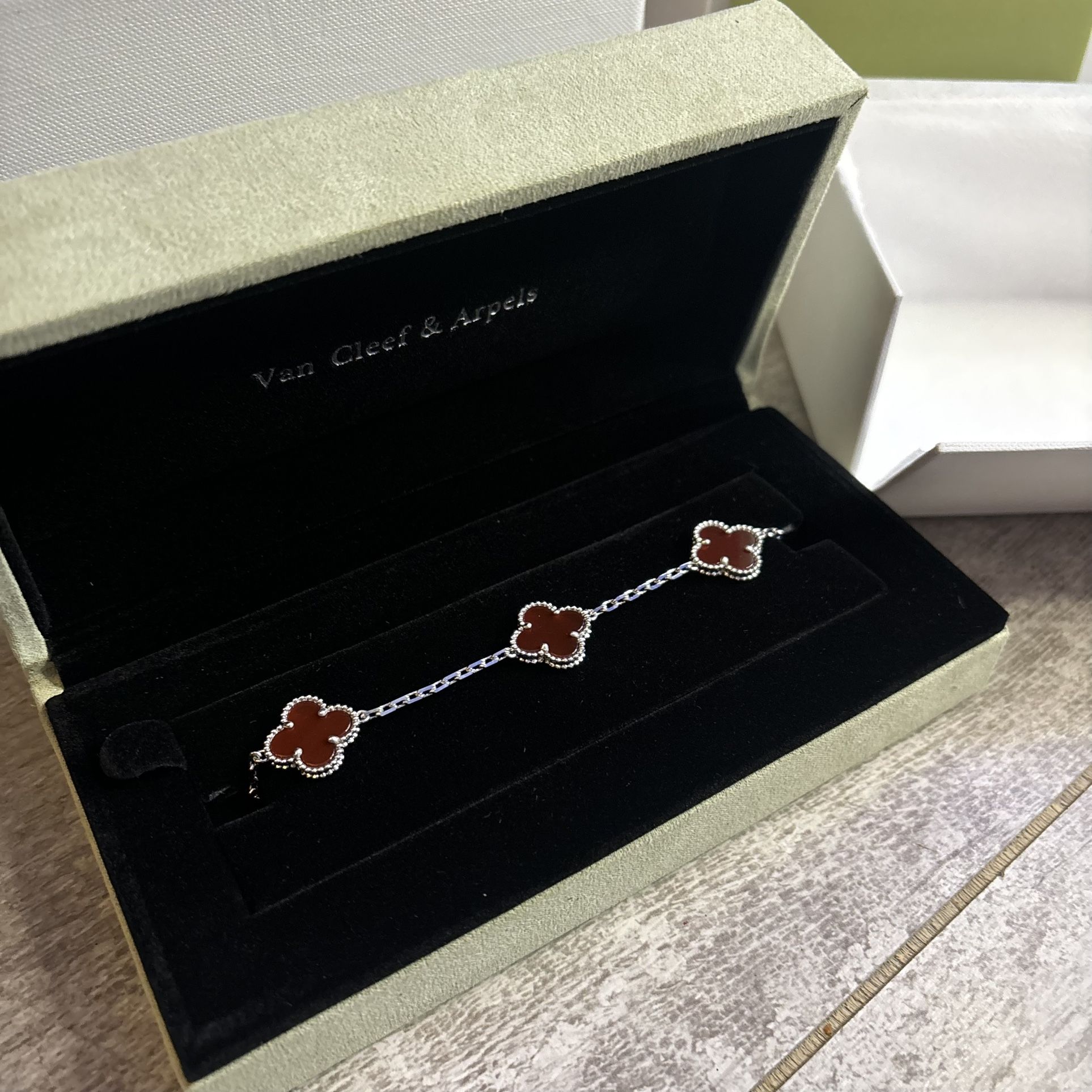Silver & Red Vintage Alhambra 5 Motif Van Cleef & Arpels Bracelet