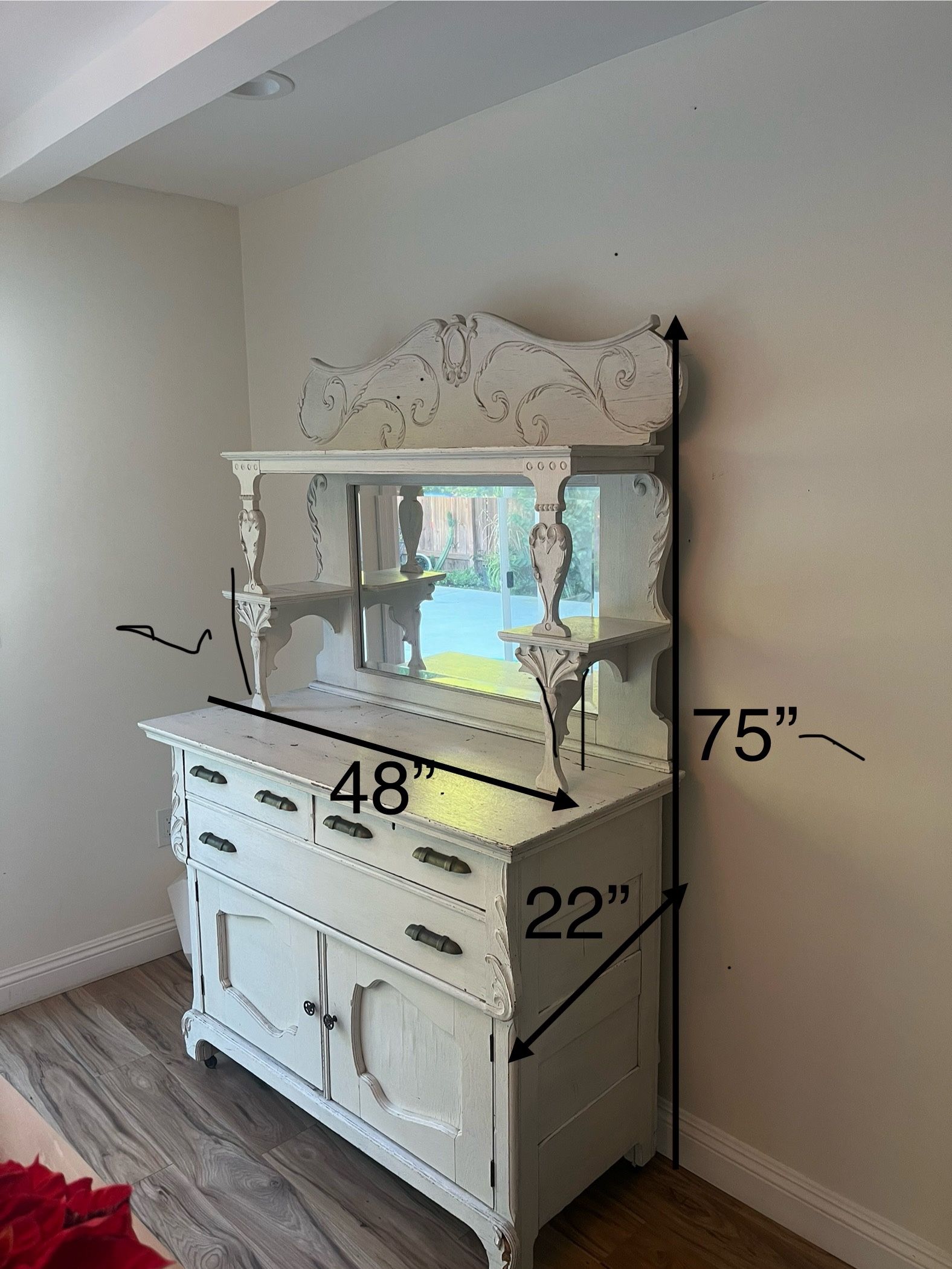 Shabby Chic White Country Vintage Kitchen Buffet Hutch