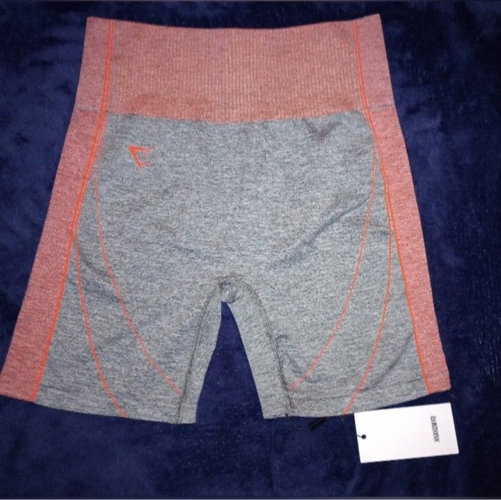 NWT GYM SHARK Hyper Amplify Seamless Shorts Charcoal Marl/Fluo Coral Size Large