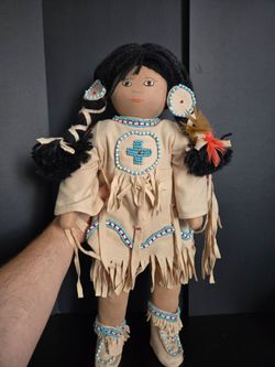 Vintage Handmade Native American Doll Beaded Indian Around 21" Tall