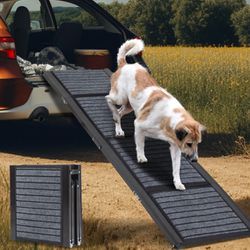 Barpor 67” Dog Ramps Foldable - 17" Wide Pet Steps Non-Slip Rug Surface for Cars, SUV & Trucks Under 29inch High, Dog Ladders for Medium Small Dogs Up