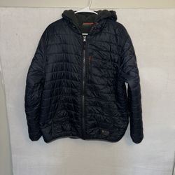 Free Country Puffer Jacket Men’s XL Navy Blue Padded Quilted Hood Lined