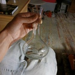 GLASS VASE ETCHED FLOWER & LEAVES 