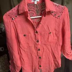 Blouse Small Coral Color Embroidery 