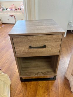 Nightstand bedside end table w/ drawer, gray