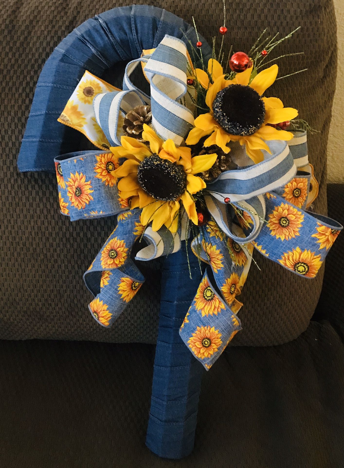 Christmas sunflower candy cane wreath