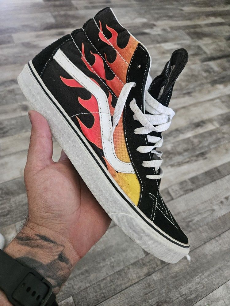 Men's Vans SK8 HI Reissue Flame Flames Fire Black/True White Men's