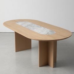 PMA Furniture Ciso Oval Dining Table (Solid Oak, Marble Top)