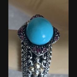 18kt / Sterling Turquoise & Rhodolite Barbara Bixby Ring 