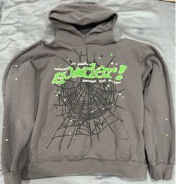 Sp5der Gray Hoodie Green Web Graphic