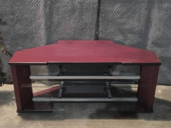Corner TV Stand  Red Hardwood  With Glass Shelves