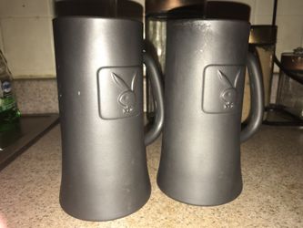 Vintage Playboy Club Bunny Logo Beer Glasses Mug Stein Frosted Grey Black