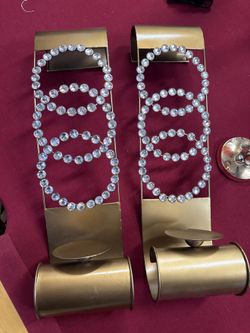 Gold Rhinestone Wall Candle Sconces – Pair