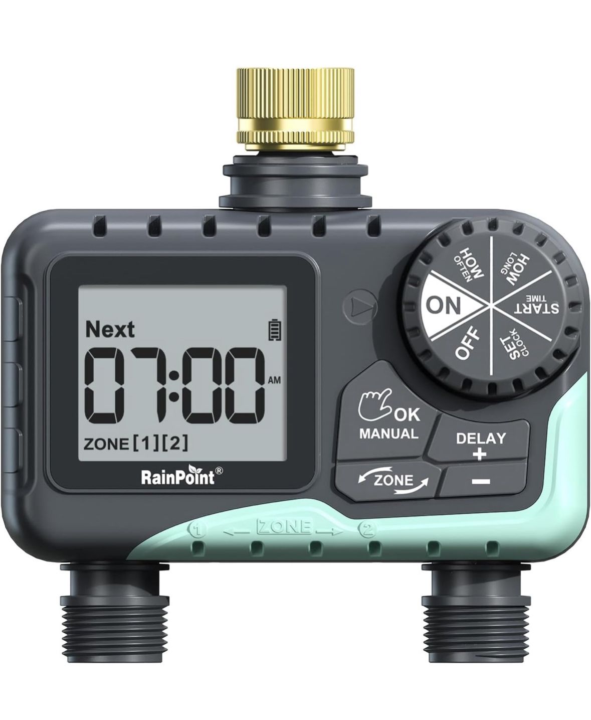 RAINPOINT Water Timer for Garden Hose - Sprinkler Timer with Brass Swivel - Rain Delay/Manual Watering/Automatic Irrigation Programmable Faucet for Ya