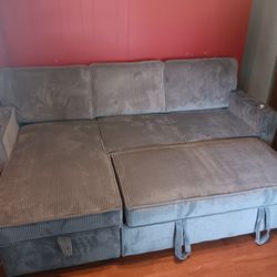 2pcs Sectional sofa w/storage chaise,pulloutbed,cupholders & Usb connection