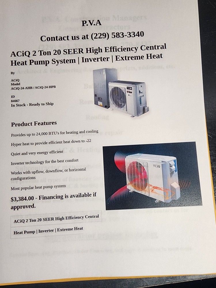 Acid 2 Ton Seer High Efficiency Central Heat Pump System