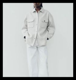 ZARA SOFT POCKET OVERSHIRT WOMENS “S” GREY LAPEL COLLAR W/CUFFED LONG SLEEVES