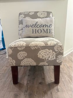 Gray & White Floral Armless Accent Chair
