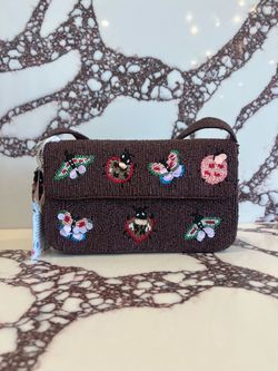 Brown / multicolored Beaded bag