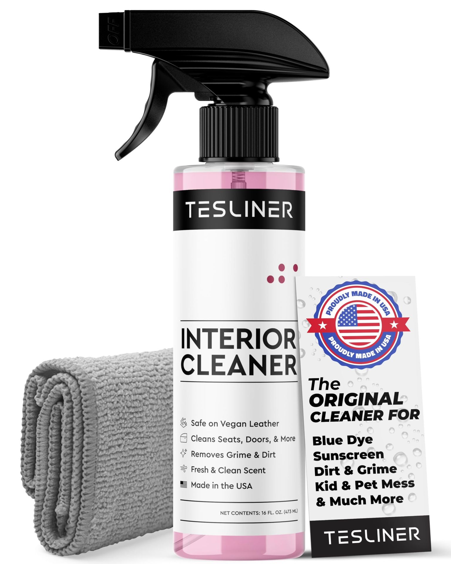 Tesla Seat Cleaner & Stain Remover - Interior Cleaner, Safe on Black & White Vegan Leather, Interior Cleaning Products for Seats, Dash, Console | Tesl