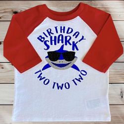 18-24 Months Birthday Shark 2nd Birthday 🦈 Red Baseball Tee