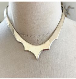 Vintage Alpaca Mexico Modernist Collar Necklace Sculptural Silver Tone Statement