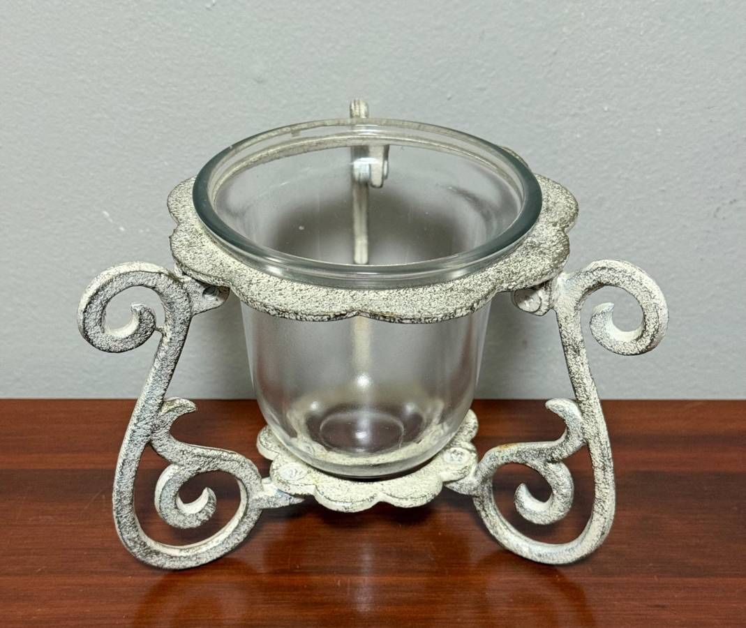 Vintage Iron And Glass Decorative Votive Candle Holder Accent Decor