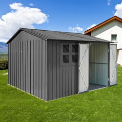 Metal garden sheds 6ftx8ft outdoor storage sheds Grey with window