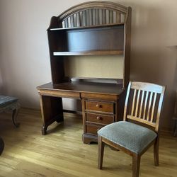 Solid Cherry Wood Desk, Hutch And Chair. 