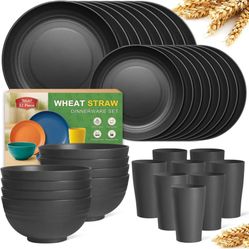 Teivio 32-Piece Kitchen Plastic Wheat Straw Dinnerware Set, Service for 8, Unbreakable Modern Dish Set - Dinner Plate/Dessert Plate/Cereal Bowl/Cup, f
