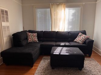 Dark Gray Sectional Sofa with Ottoman