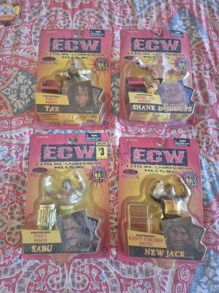 Vintage New Jack (Autographed), SABU, Taz, and Shane Douglas ECW Action Figures
