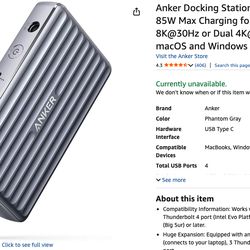 Anker Docking Station, 5-Port Dual Display, 85W Max Charging for Laptop, Single 8K@30Hz or Dual 4K@60Hz Display, for macOS and Windows