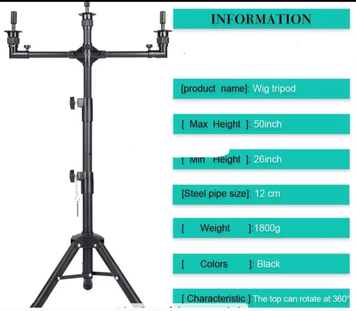 Adjustable Wig Tripod Stand – Heavy-Duty 360° Rotating Mannequin Head Holder