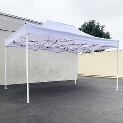(NEW) $130 Heavy-Duty 10x15 ft Popup Canopy Tent Instant Shade with Carry Bag, White/Blue 
