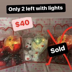 Valentimes Teddy Bear With Roses In A Ball With Lights $40